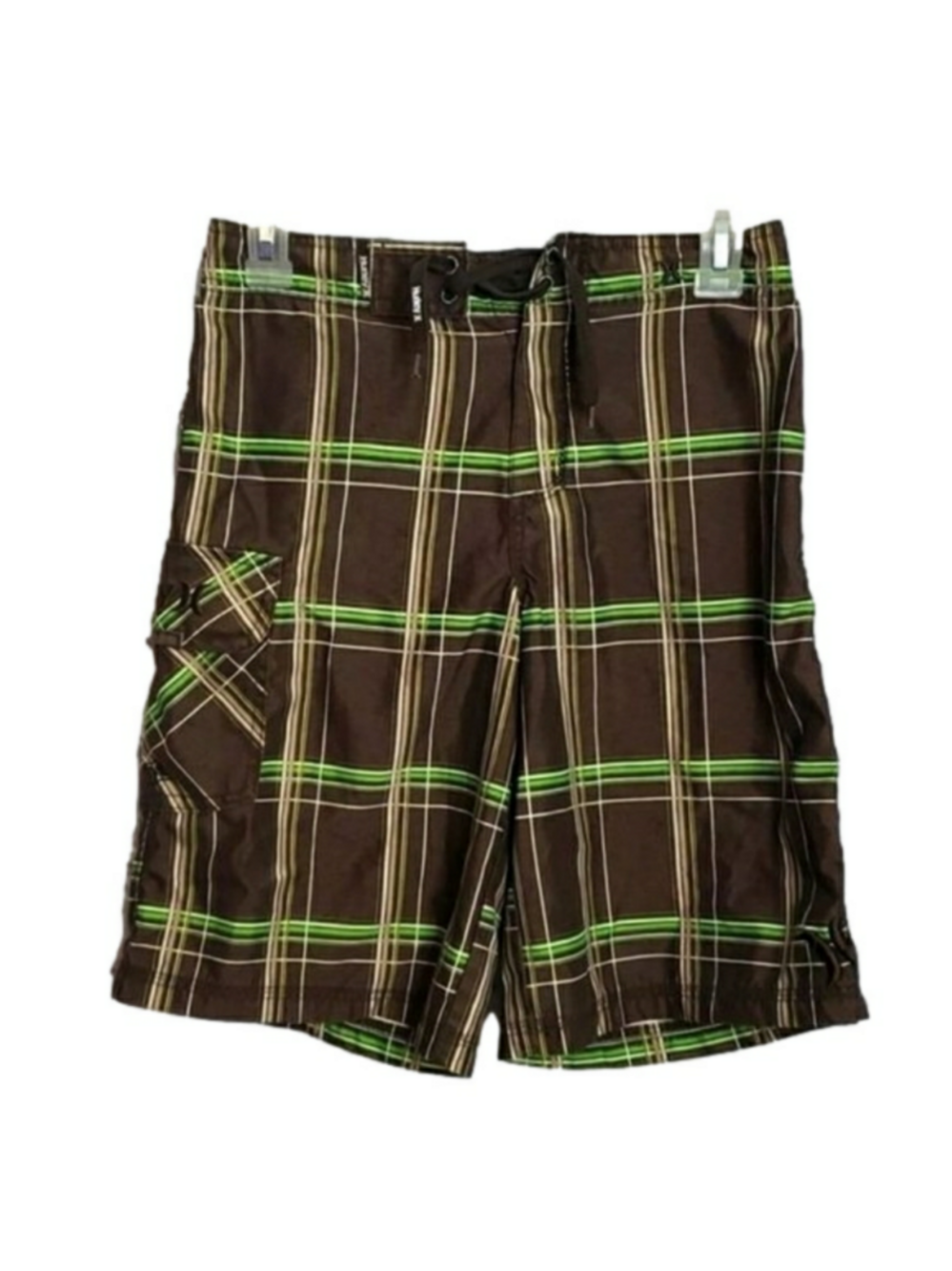 Boys Hurley Board Shorts Brown Green Plaid Size 12